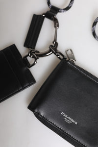 Dolce & Gabbana Dolce & Gabbana Black Leather Lanyard Zip Around Card Holder Men's Wallet