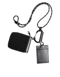 Dolce & Gabbana Dolce & Gabbana Black Leather Lanyard Zip Around Card Holder Men's Wallet