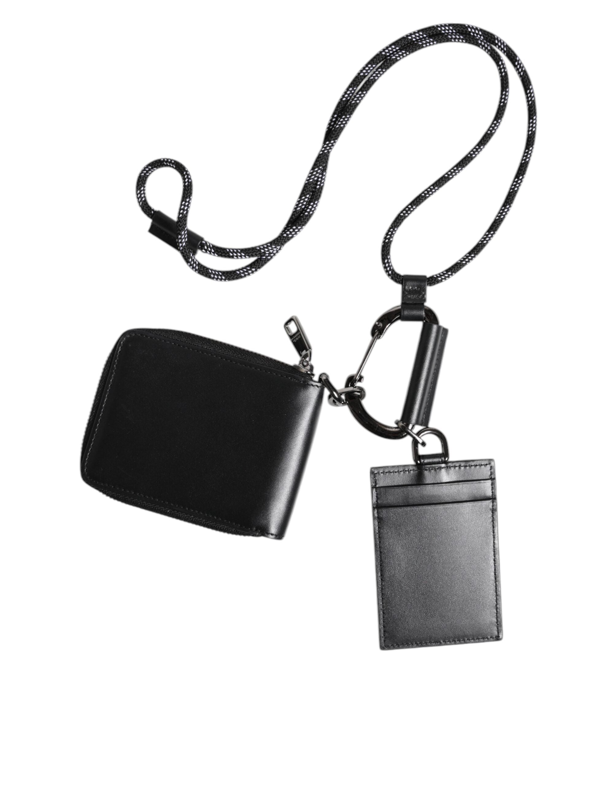 Dolce & Gabbana Dolce & Gabbana Black Leather Lanyard Zip Around Card Holder Men's Wallet