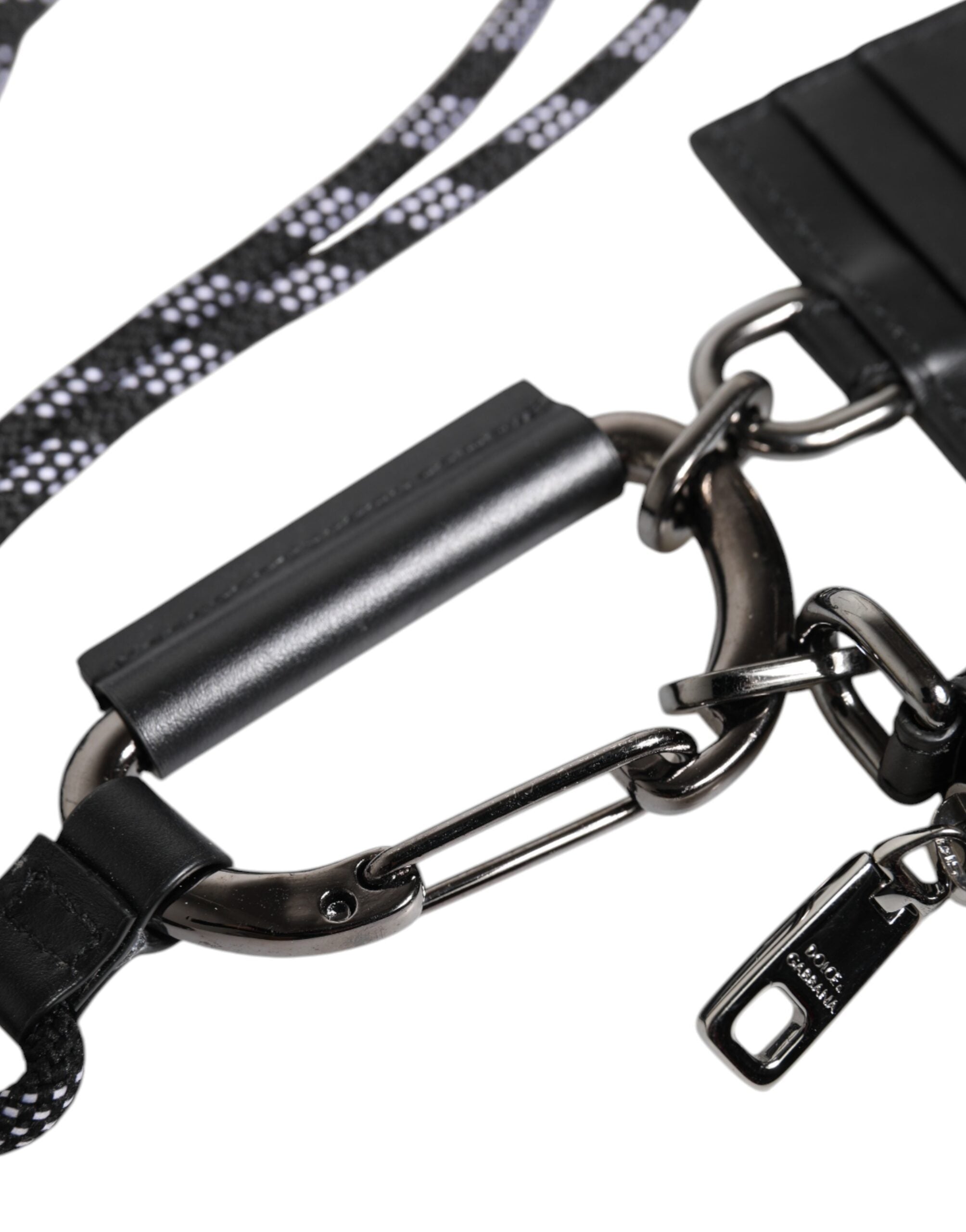 Dolce & Gabbana Dolce & Gabbana Black Leather Lanyard Zip Around Card Holder Men's Wallet