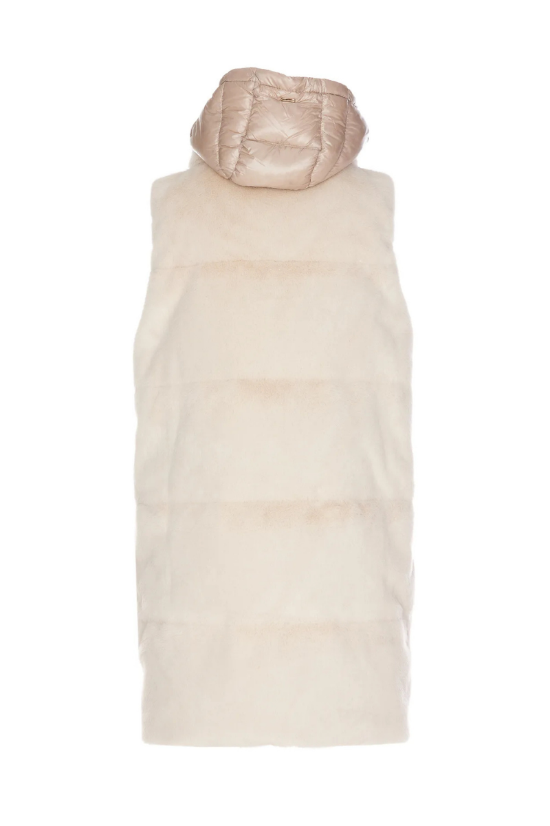 Herno Woman's Zip-Up Faux Fur Hooded Gilet Beige