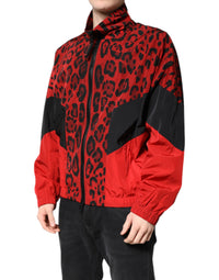 Dolce & Gabbana Red Leopard Nylon Bomber Full Zip Men's Jacket