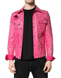 Dolce & Gabbana Dolce & Gabbana Pink Crystal Embellished Cotton Denim Men's Jacket