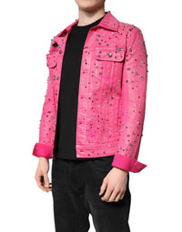 Dolce & Gabbana Dolce & Gabbana Pink Crystal Embellished Cotton Denim Men's Jacket