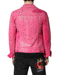 Dolce & Gabbana Dolce & Gabbana Pink Crystal Embellished Cotton Denim Men's Jacket