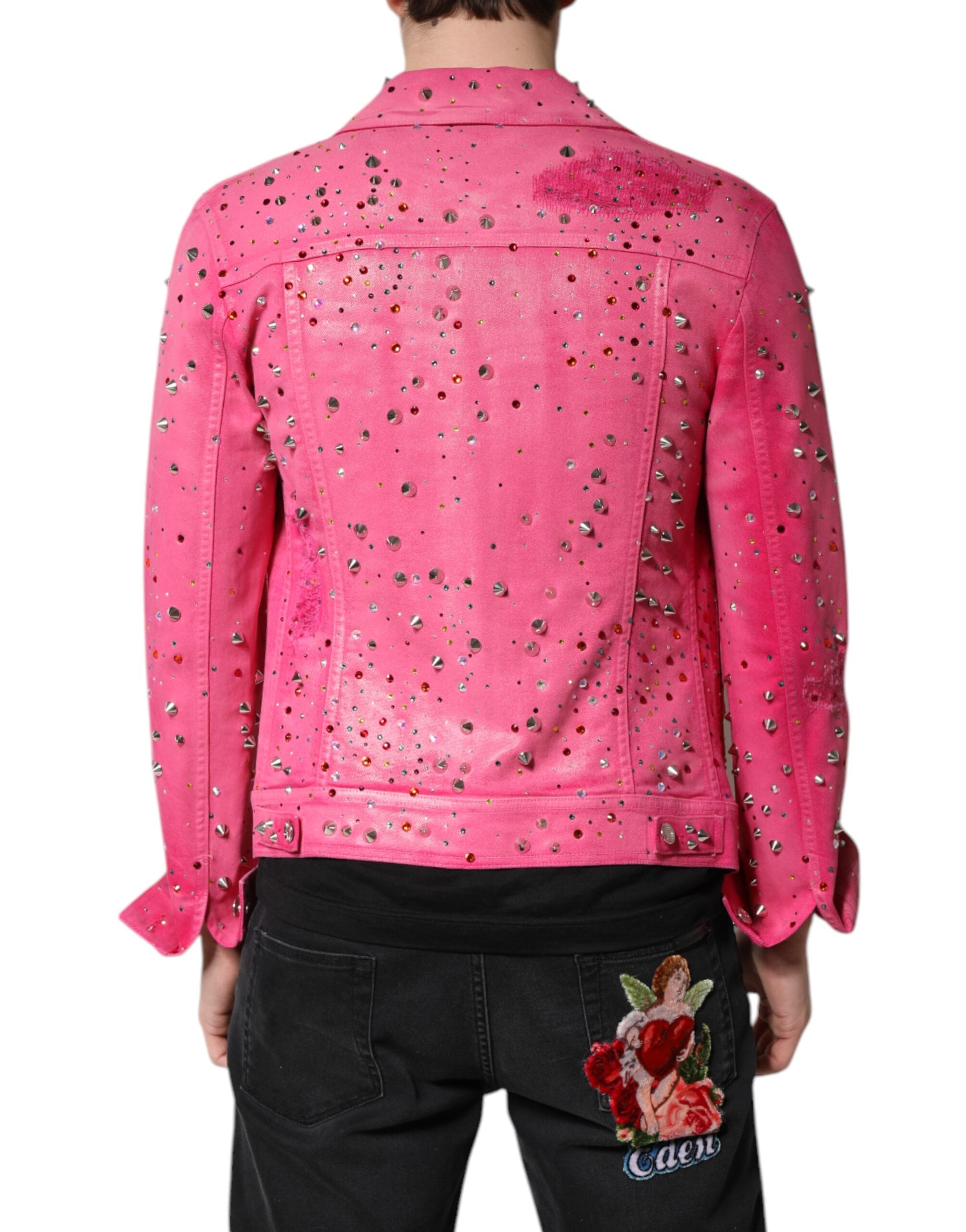 Dolce & Gabbana Dolce & Gabbana Pink Crystal Embellished Cotton Denim Men's Jacket