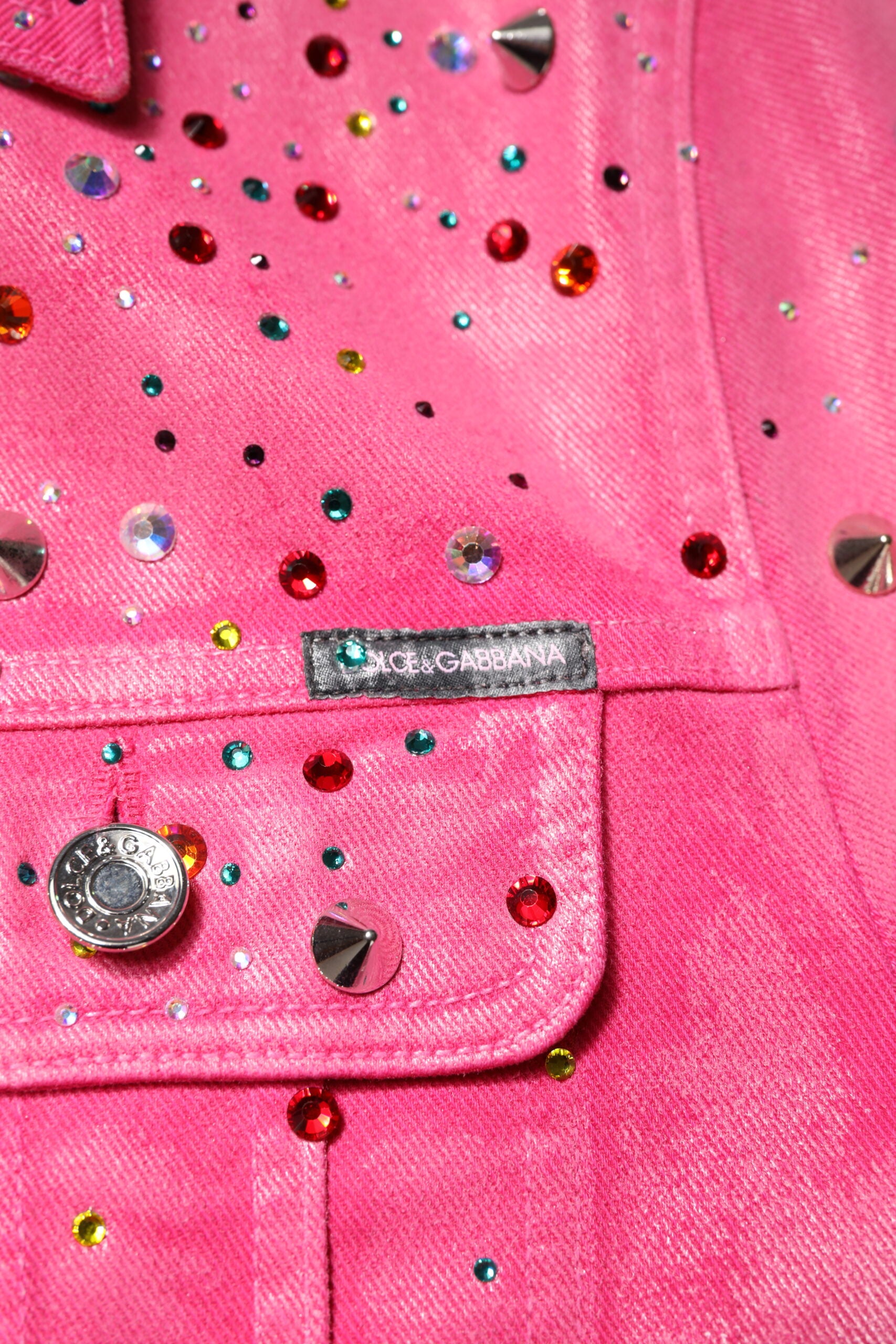 Dolce & Gabbana Dolce & Gabbana Pink Crystal Embellished Cotton Denim Men's Jacket