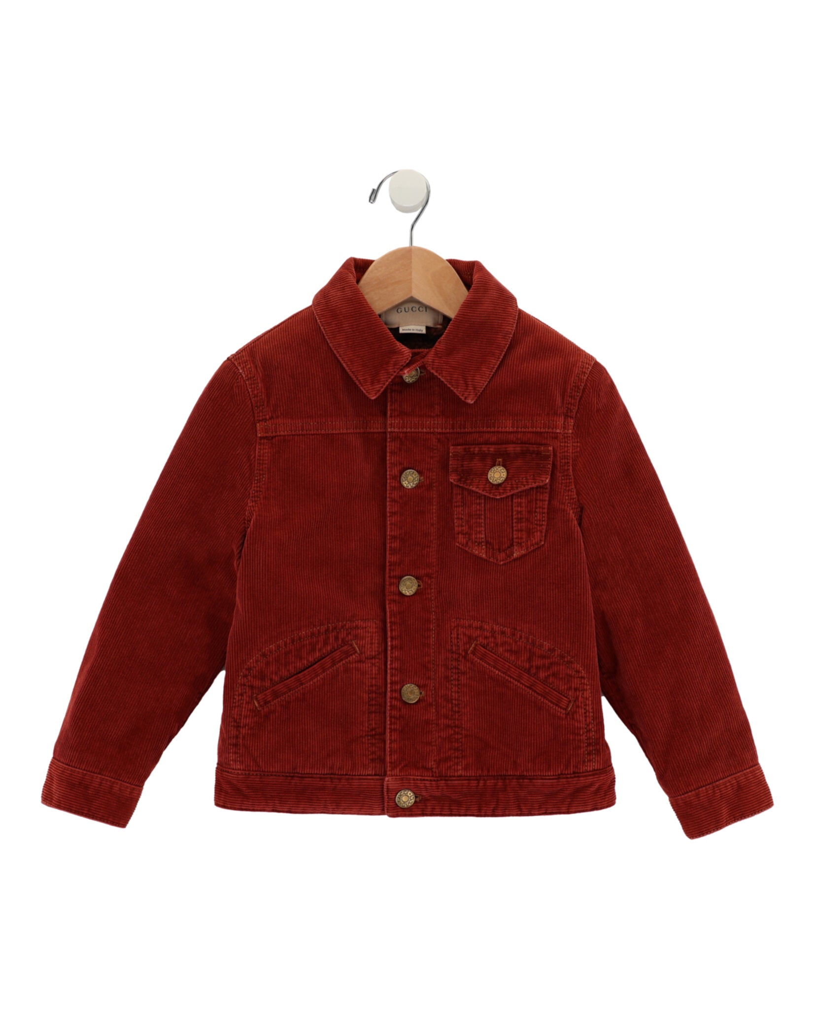 Gucci Boys Embroidered Corduroy Trucker Jacket Red