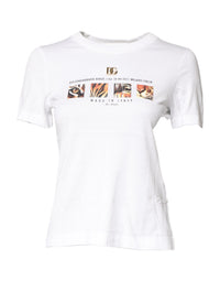 Dolce & Gabbana White Cotton Graphic Print Crew Neck Women's T-shirt