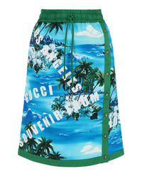 Gucci Womens Hawaiian Printed Knee-Length Skirt Blue Multi