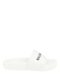 Balenciaga Unisex-Child Logo Pool Slides White