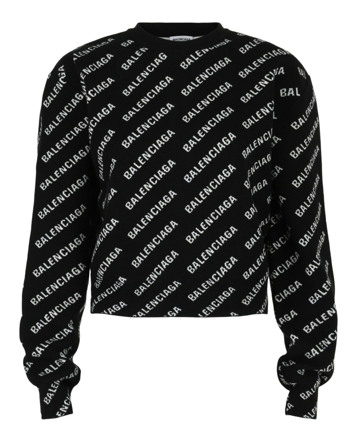 Balenciaga Womens Allover Logo Cropped Sweater