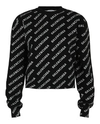 Balenciaga Womens Allover Logo Cropped Sweater