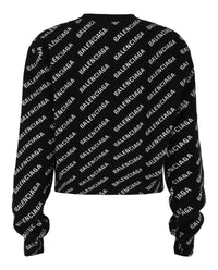 Balenciaga Womens Allover Logo Cropped Sweater
