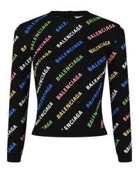 Balenciaga Balenciaga Womens Allover Logo Cropped Sweater