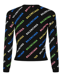 Balenciaga Balenciaga Womens Allover Logo Cropped Sweater