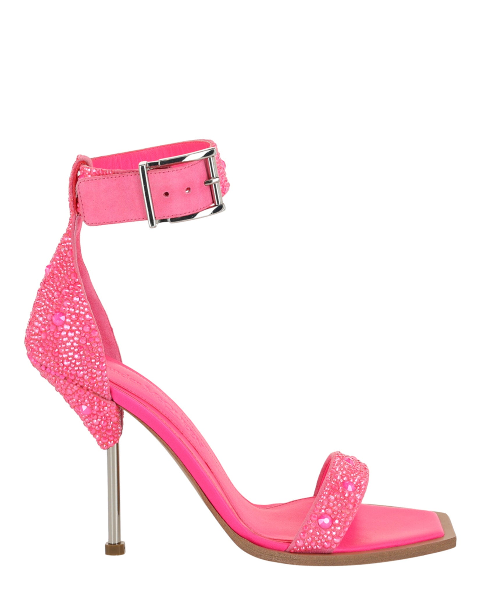 Alexander McQueen Womens Crystal Embellished Heel Sandals 39 Pink Silver