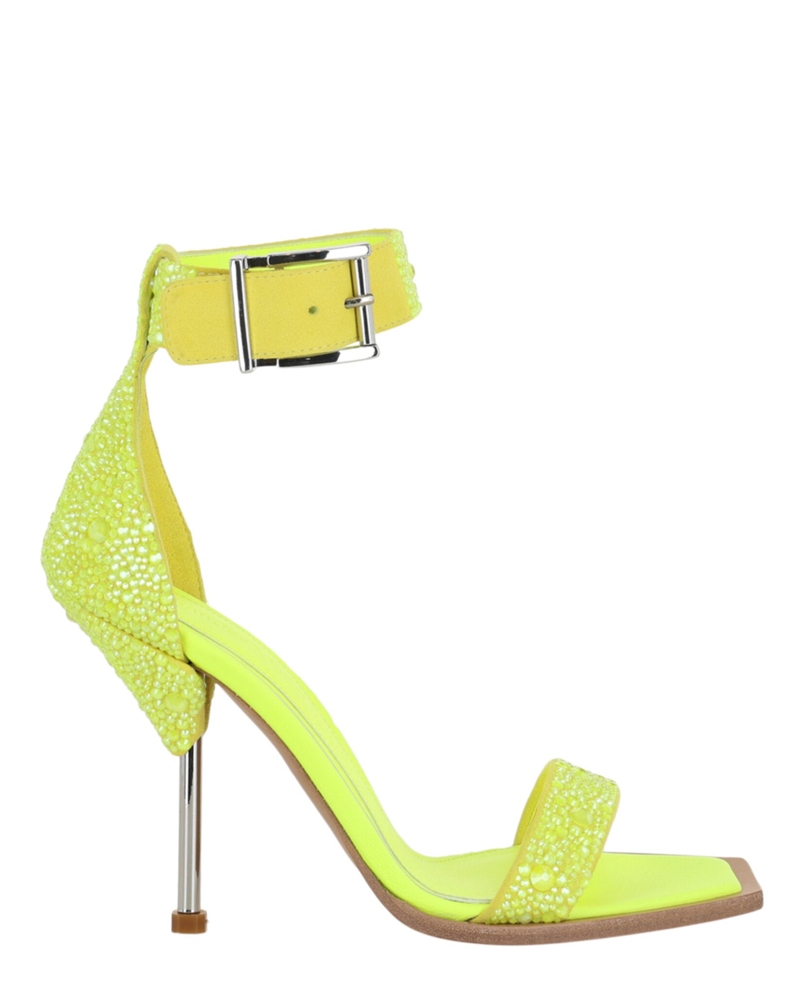Alexander McQueen Womens Crystal Embellished Heel Sandals 37 Yellow Silver