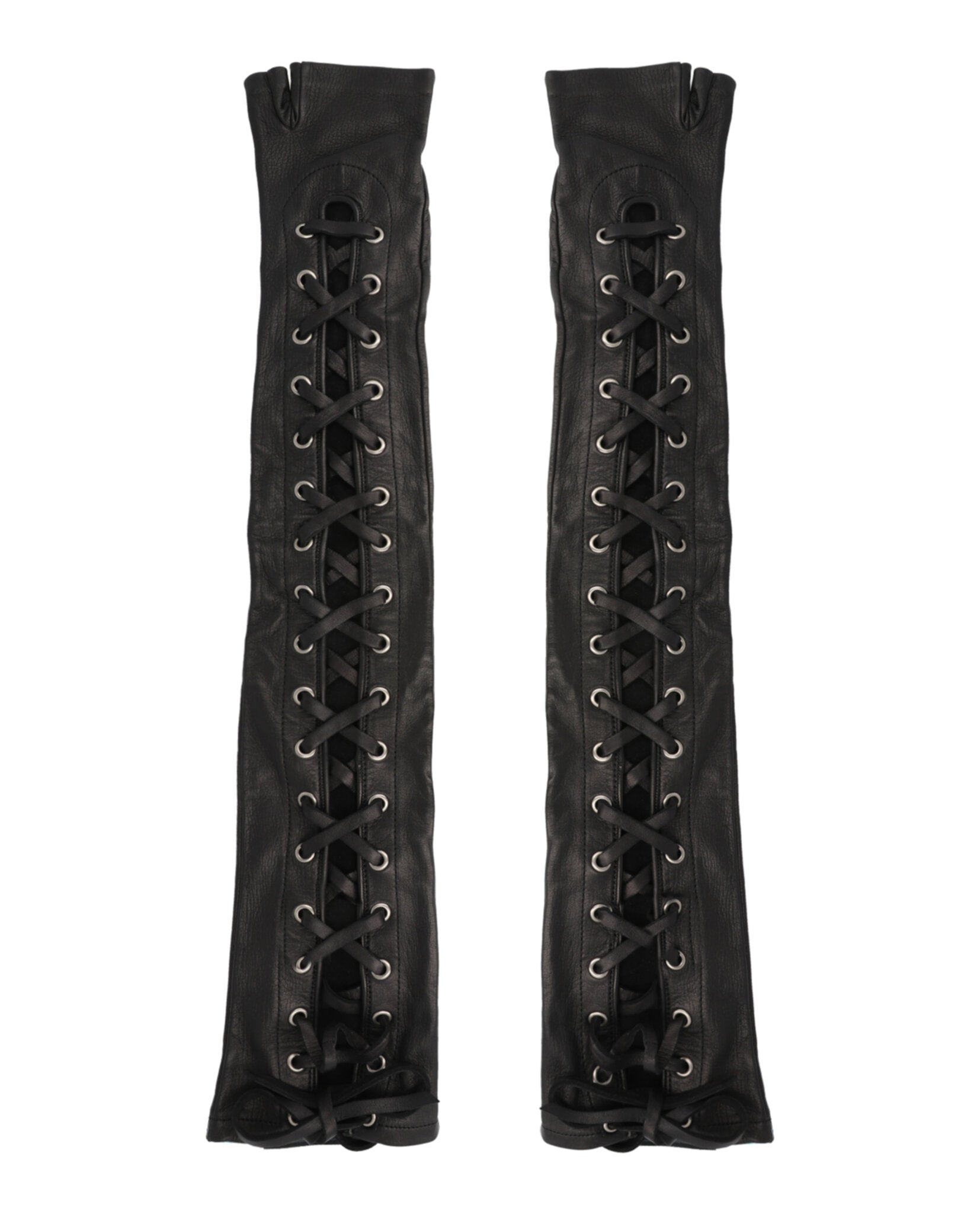 Gucci Womens Corset Lacing Fingerless Gloves Black