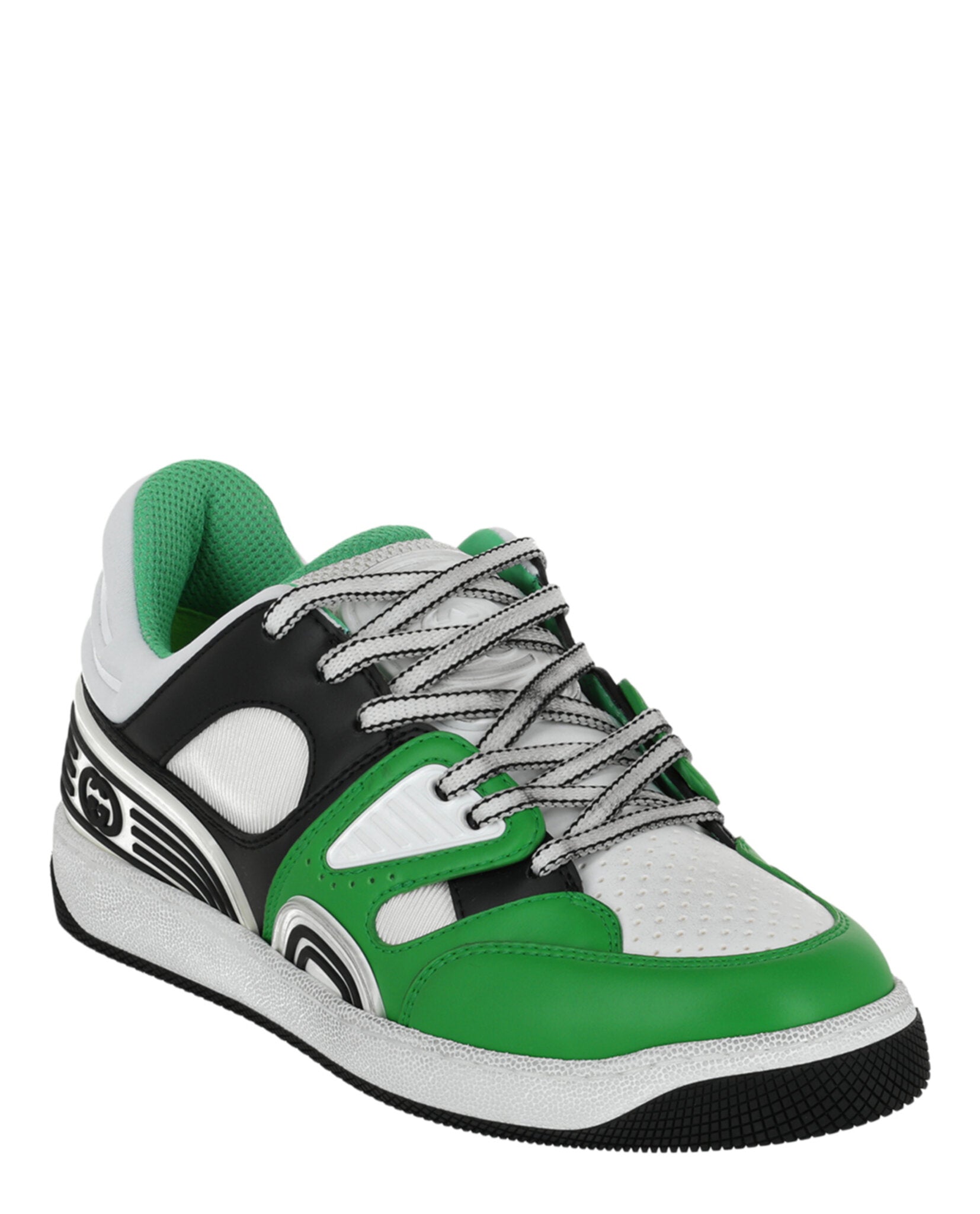 Gucci Mens Basket Leather Low-Top Sneakers