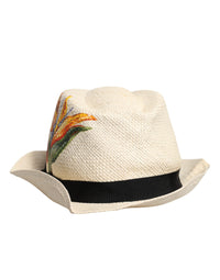 Dolce & Gabbana Beige Floral Print Straw Wide Brim Fedora Men's Hat