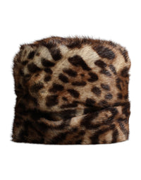 Dolce & Gabbana Brown Leopard Faux Fur Women Bucket Women's Hat