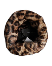 Dolce & Gabbana Brown Leopard Faux Fur Women Bucket Women's Hat