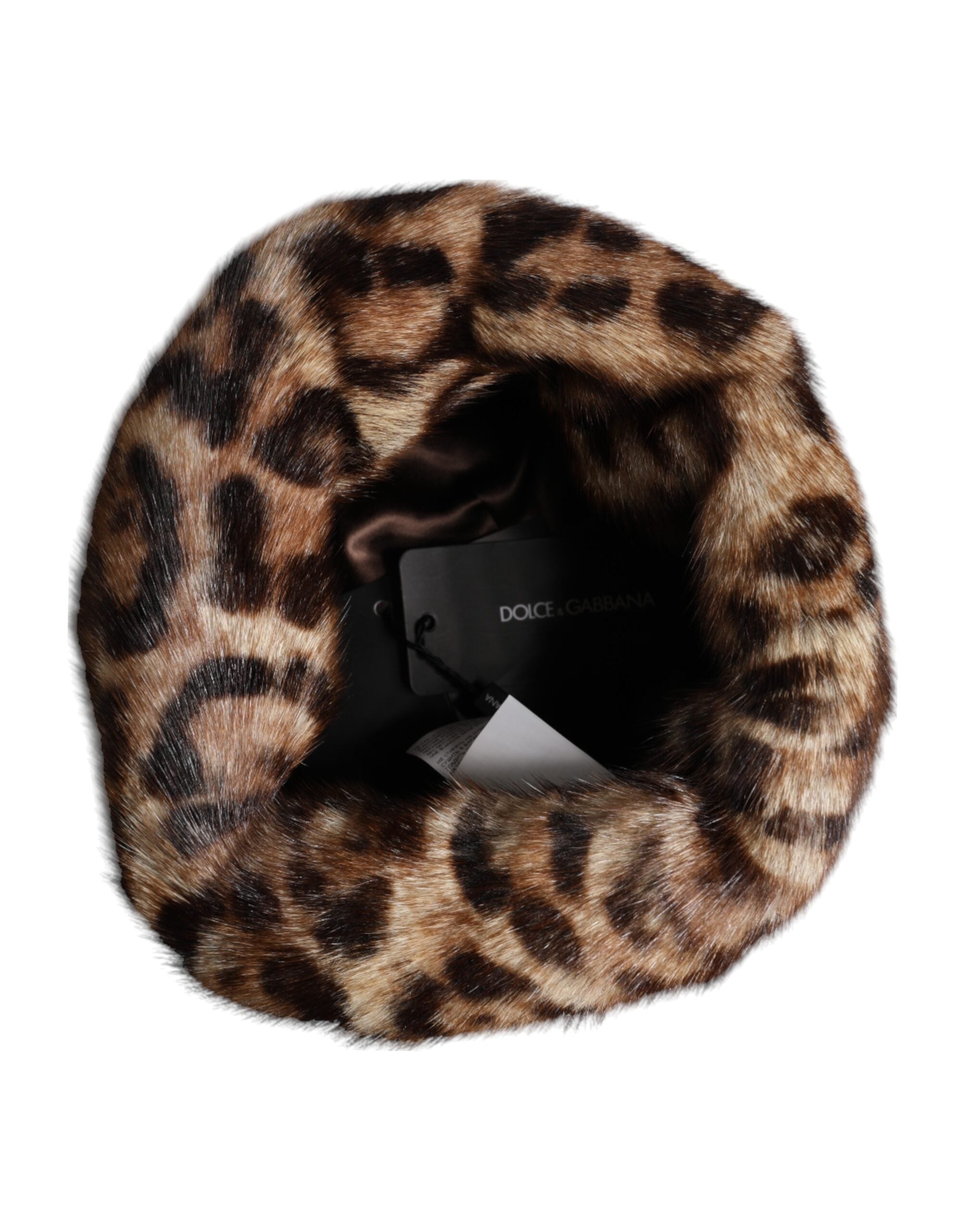 Dolce & Gabbana Brown Leopard Faux Fur Women Bucket Women's Hat