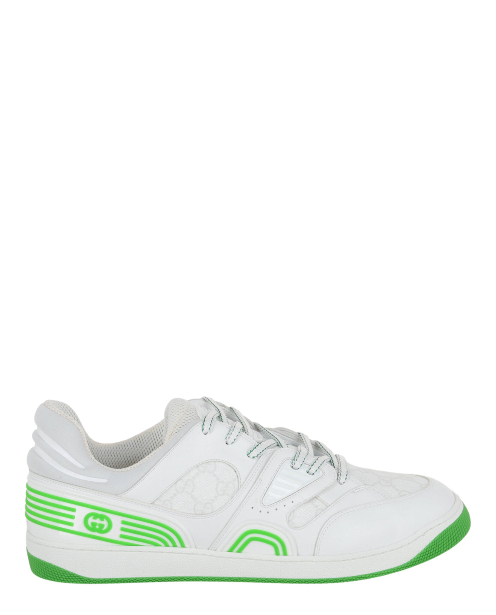 Gucci Mens Basket Leather Low-Top Sneakers White Green