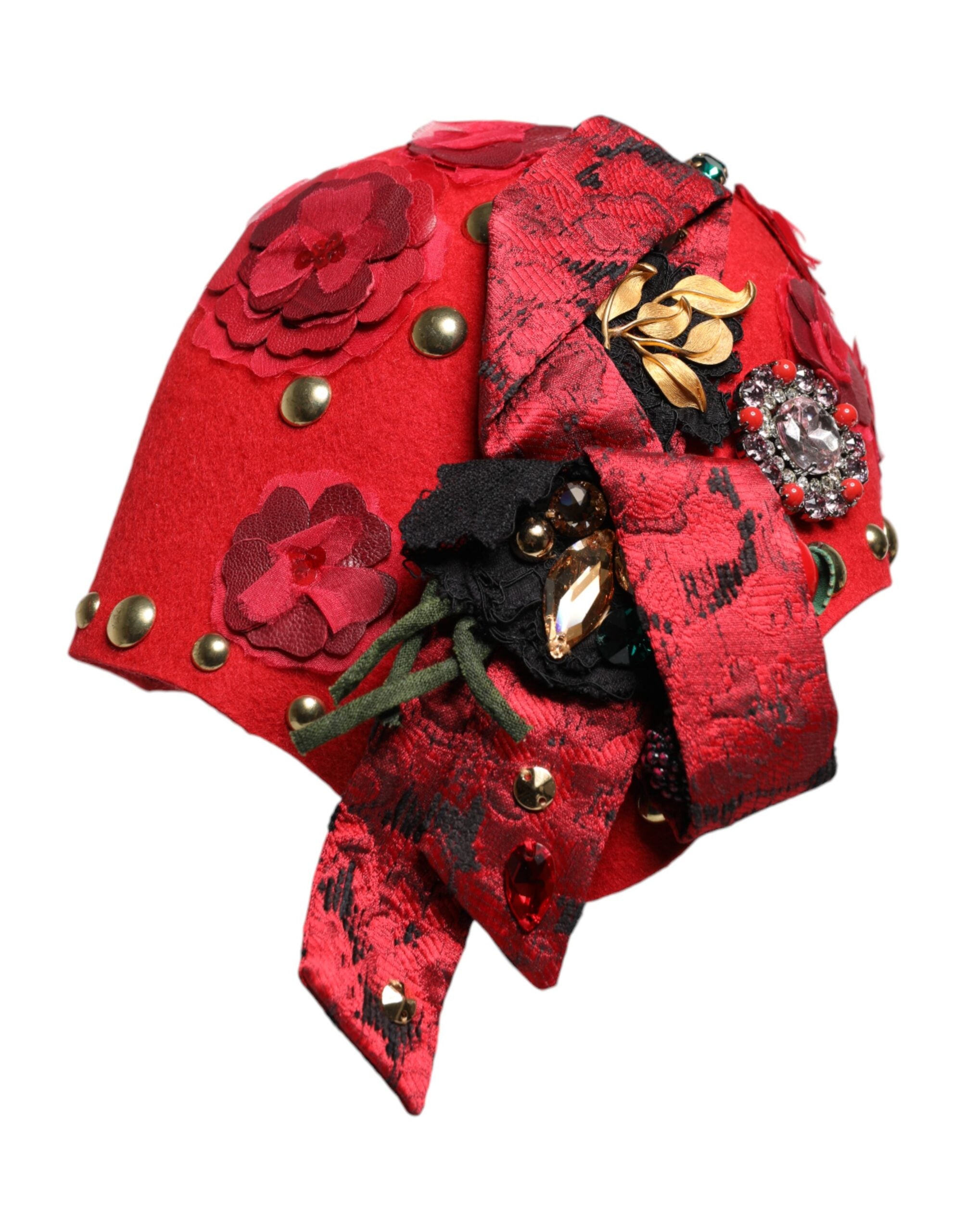 DOLCE & GABBANA バーガンディ フラワーコサージュ Dolce & Gabbana Red Crystal Gold Roses Brooch Embellished Women's