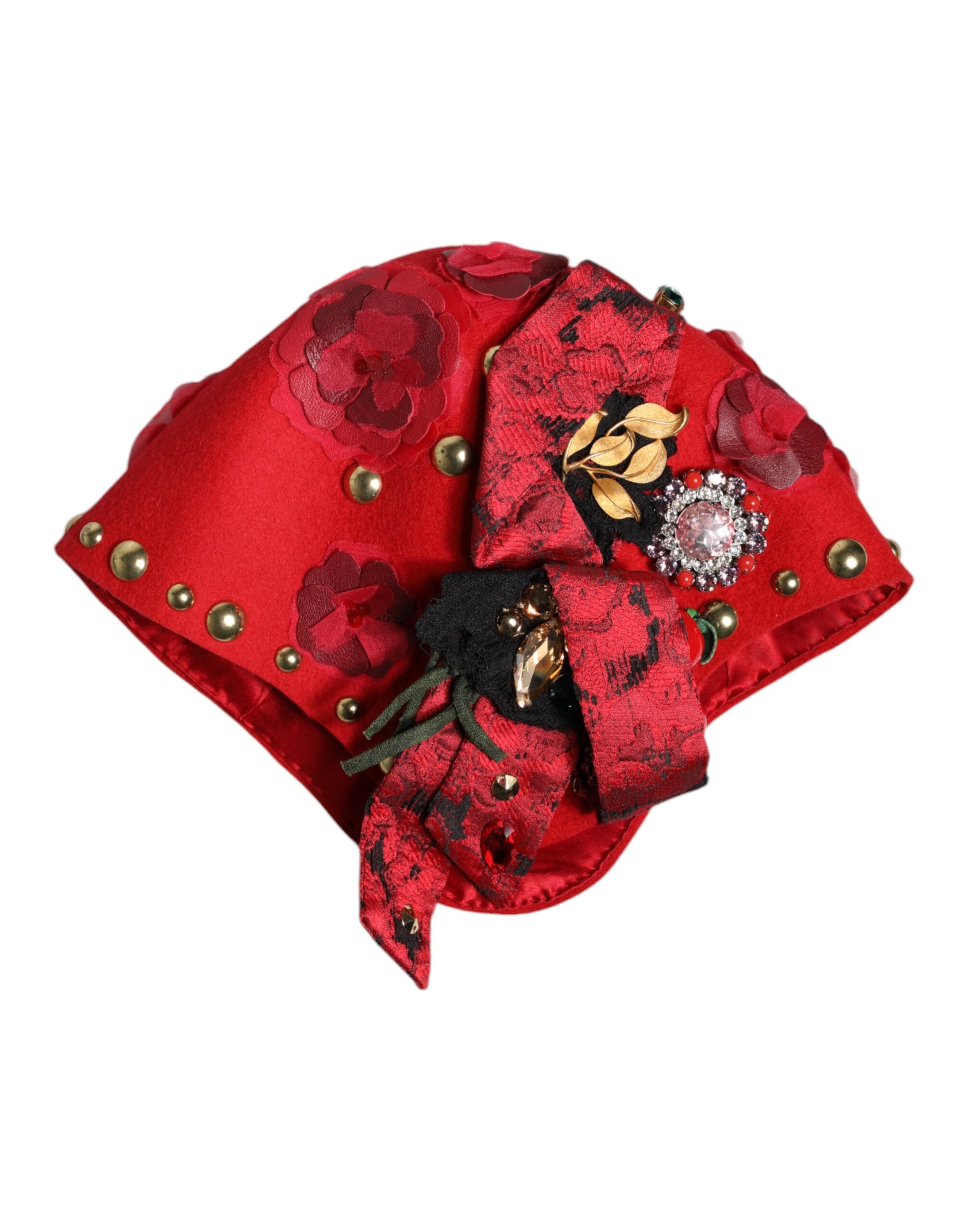 Dolce & Gabbana Red Crystal Gold Roses Brooch Embellished Women's