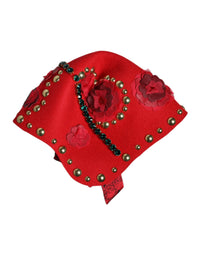 Dolce & Gabbana Red Crystal Gold Roses Brooch Embellished Women's Hat