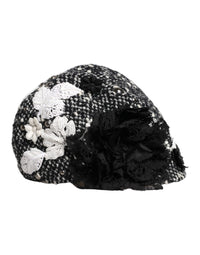 Dolce & Gabbana Black Wool White Floral Embellished Cloche Women's Hat