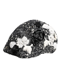 Dolce & Gabbana Black Wool White Floral Embellished Cloche Women's Hat