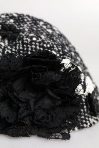 Dolce & Gabbana Black Wool White Floral Embellished Cloche Women's Hat