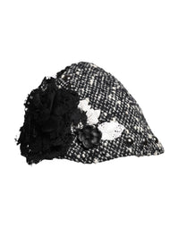 Dolce & Gabbana Black Wool White Floral Embellished Cloche Women's Hat