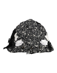 Dolce & Gabbana Black Wool White Floral Embellished Cloche Women's Hat