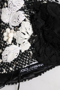 Dolce & Gabbana Black Wool White Floral Embellished Cloche Women's Hat