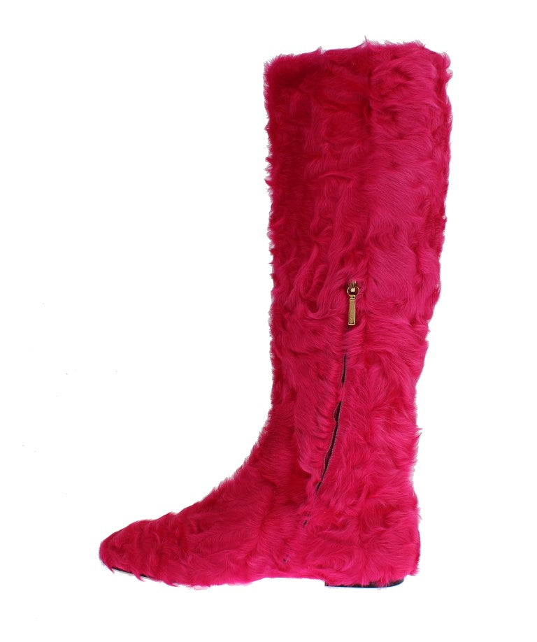 Dolce & Gabbana Elegant Pink Lambskin Fur Women's Boots