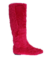 Dolce & Gabbana Pink Lamb Fur Leather Flat Women's Boots