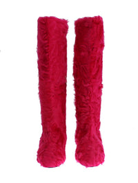 Dolce & Gabbana Elegant Pink Lambskin Fur Women's Boots