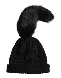 Dolce & Gabbana Black Acrylic Knitted Fur Winter Beanie Women's Hat