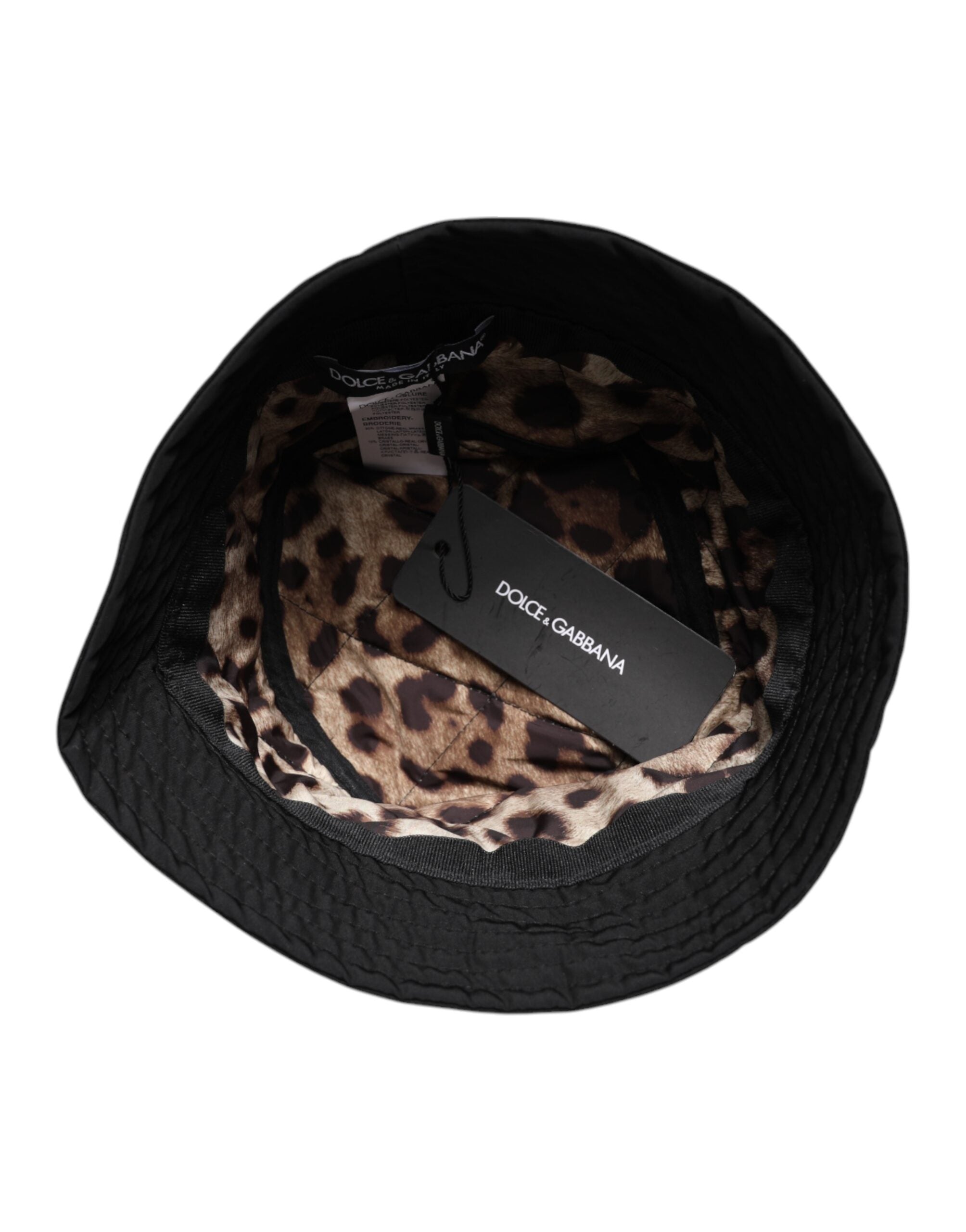 Dolce & Gabbana Black DG Crystal Polyester Wide Brim Bucket Women's Hat