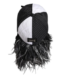 Dolce & Gabbana White Black Polka Dot Feathers Baseball Women's Cap
