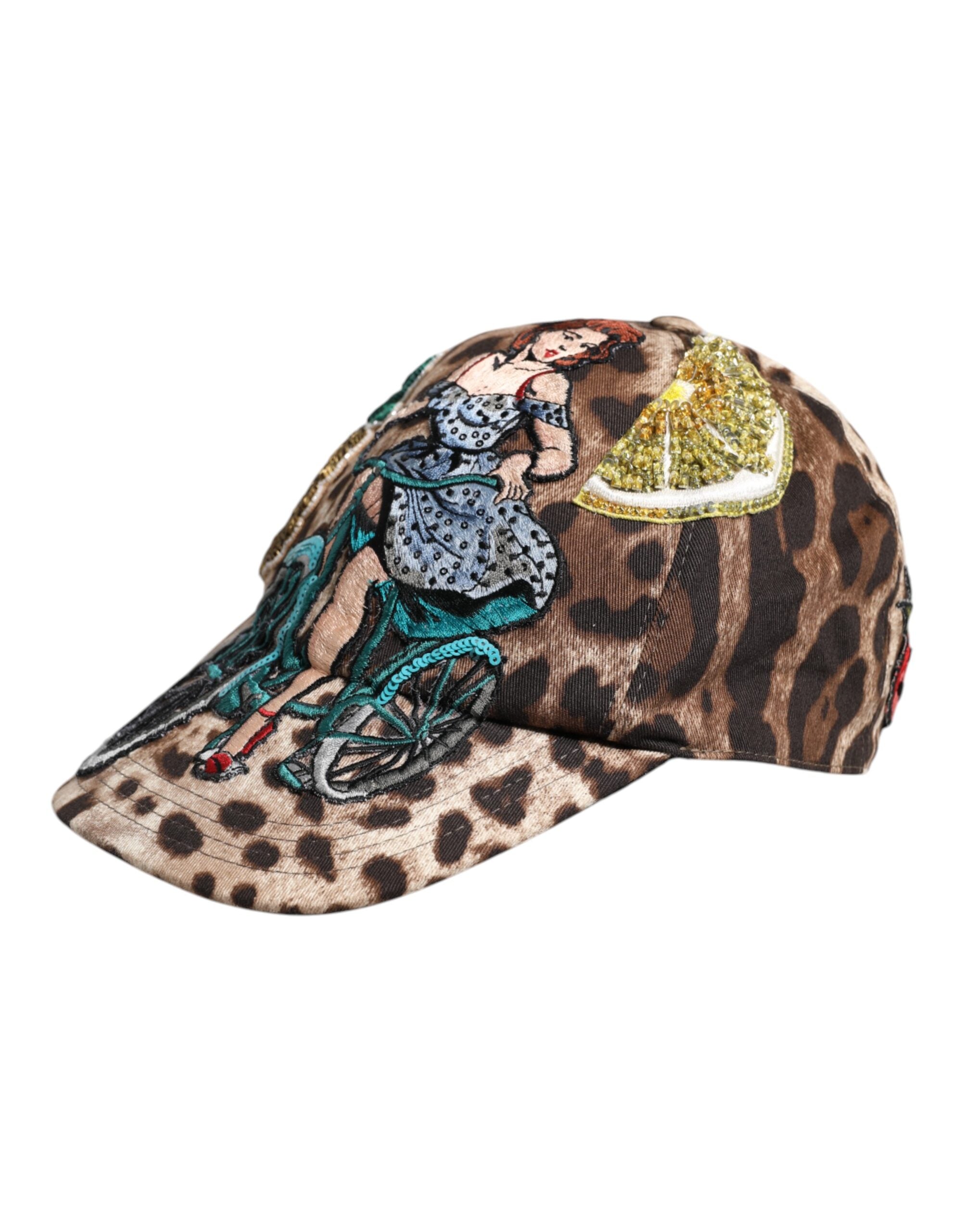 Dolce & Gabbana Brown Leopard Sequin Sicily Baseball Women's Cap