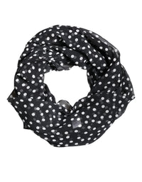 Dolce & Gabbana Black Polka Dots Polyester Wrap Shawl Women's Scarf