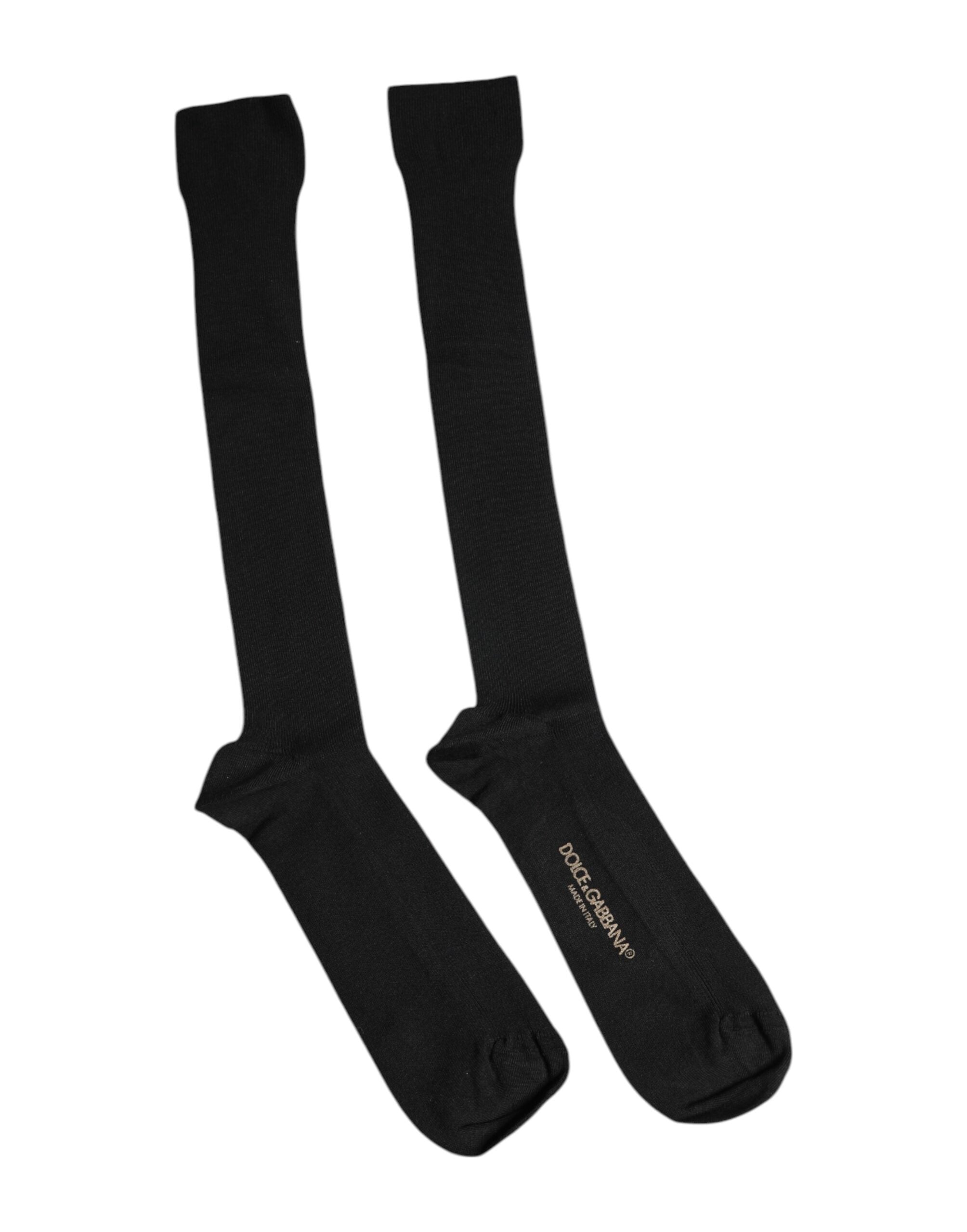 Dolce & Gabbana Black Viscose Logo Over The Calf Men's Socks