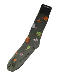 Dolce & Gabbana Green Nylon DG Bear Printed Mid Calf Men's Socks