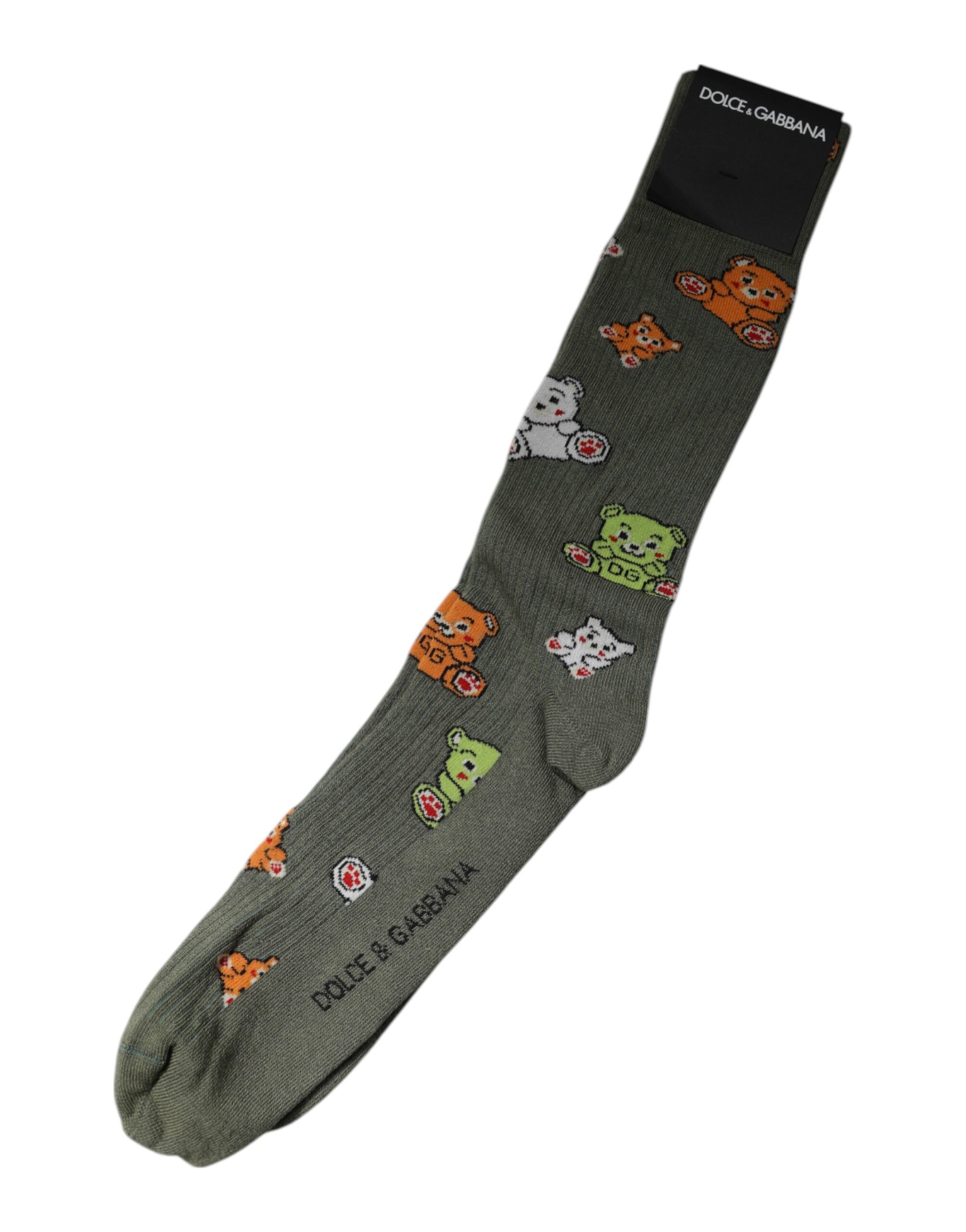 Dolce & Gabbana Green Nylon DG Bear Printed Mid Calf Men's Socks