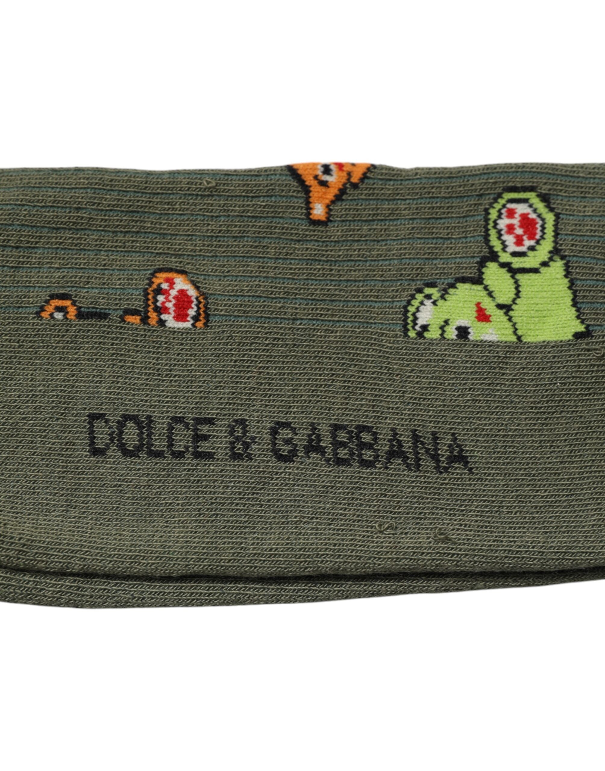 Dolce & Gabbana Green Nylon DG Bear Printed Mid Calf Men's Socks